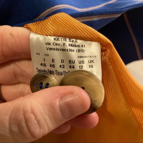 Dal 1926 Davide Cenci Blue White Striped Italian Double Breasted Blazer 42 12 - Picture 5 of 6